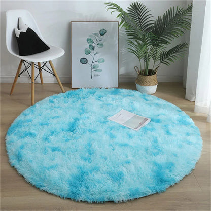 Tie-dye Fluffy Round Rug Carpets Living Room Decor Faux Fur Rugs Kids Room Long Plush Rugs for Bedroom Shaggy Rug Modern Mats