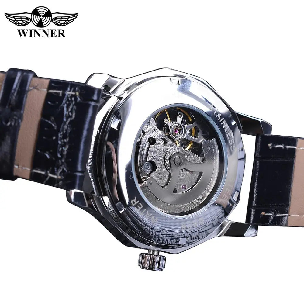 Winner Blue Ocean Geometry Design Transparent Skeleton Dial Mens Watch