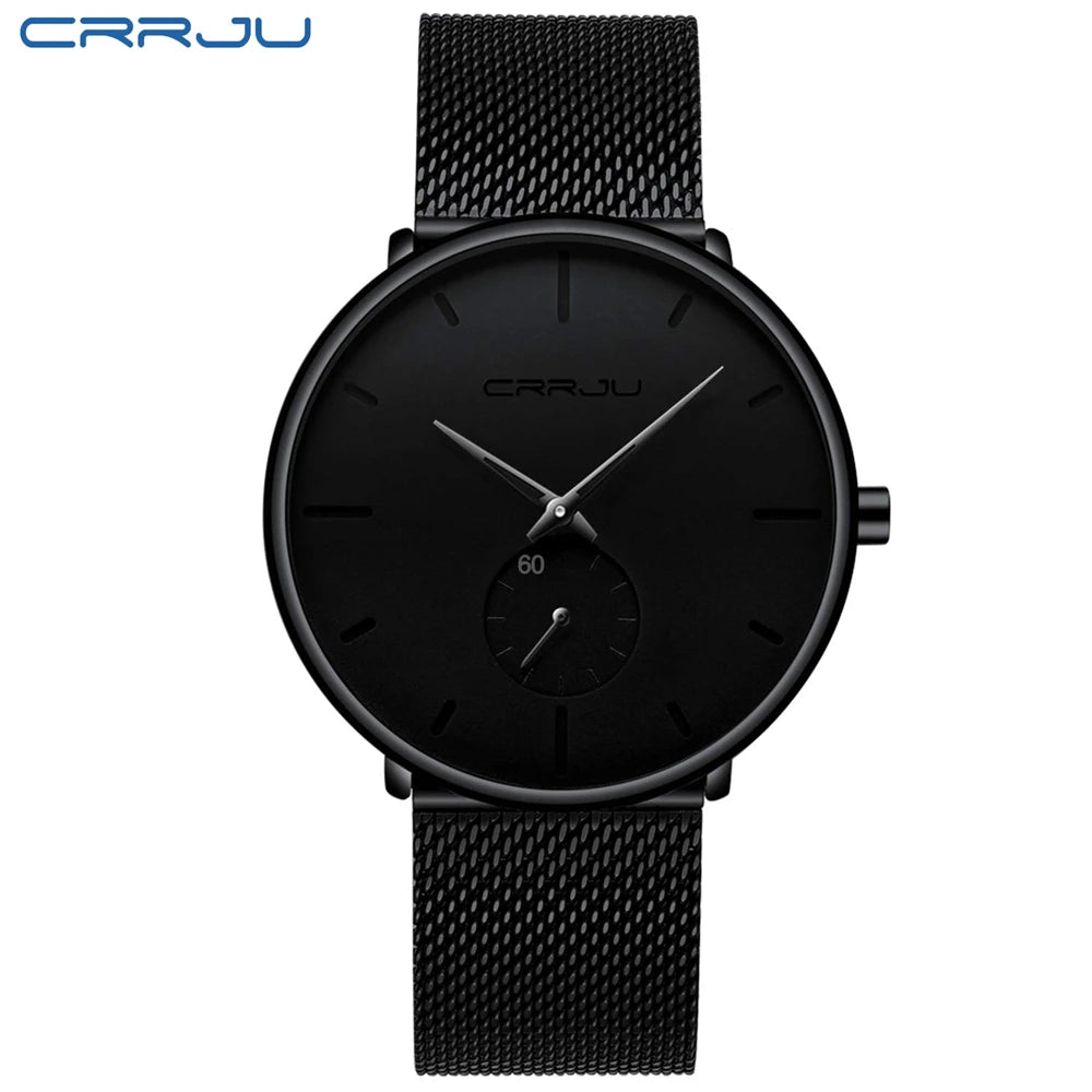 Ultra Thin Creative Black Stainless steel Quartz Watches for Men