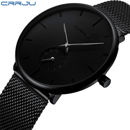 Ultra Thin Creative Black Stainless steel Quartz Watches for Men