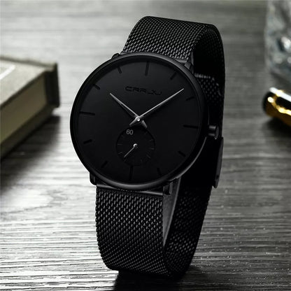 Ultra Thin Creative Black Stainless steel Quartz Watches for Men