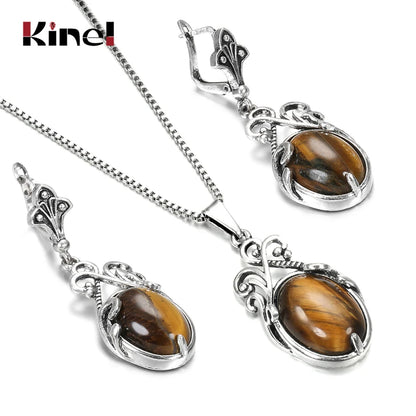 Kinel 2020 New Boho Natural Stone Necklace and Earring for Women