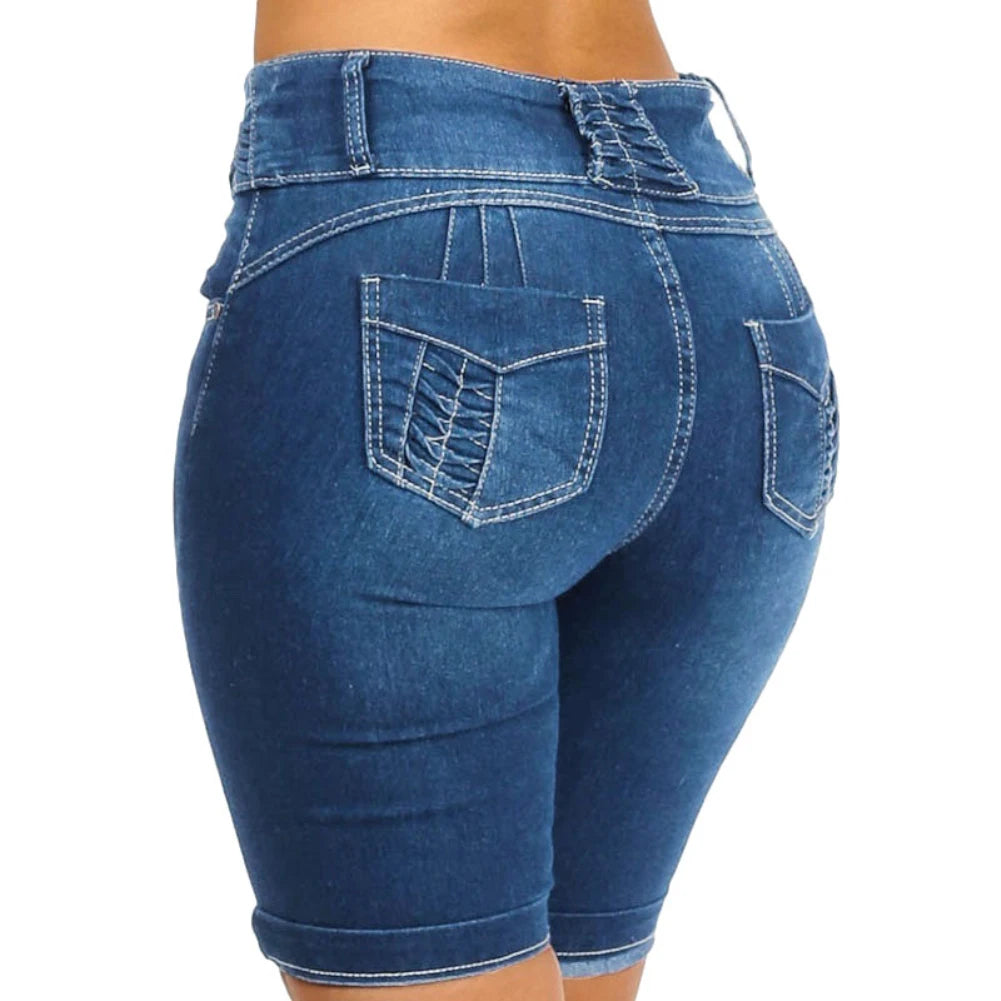 Denim  High Waist Stretch  Shorts