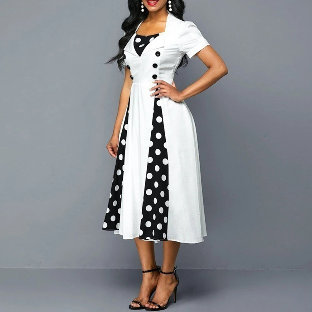 Vintage Dot Print Swing Pin Up Summer Party Dresses