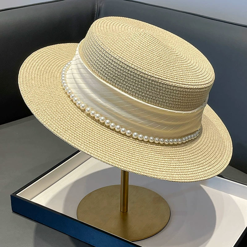 Elegant Pearl Straw Hat