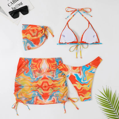 Four-Piece Skirt Tie-Dyed Ins Cross-Border Bikini Swimsuit