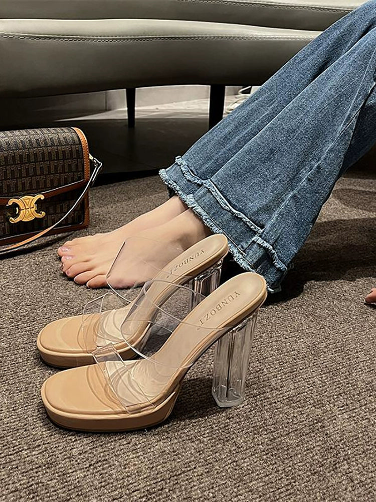 Women's One-Strap Transparent Summer Platform High Heels