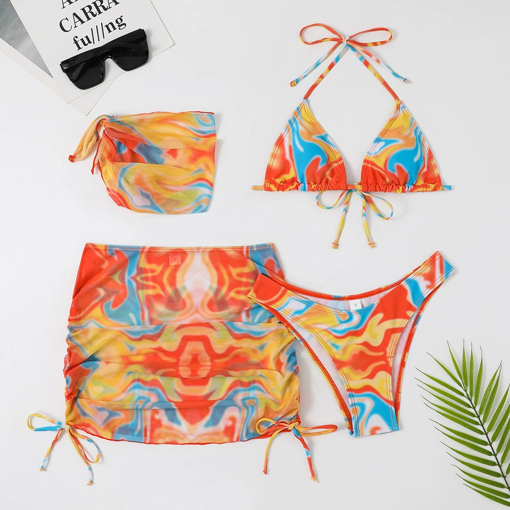 Four-Piece Skirt Tie-Dyed Ins Cross-Border Bikini Swimsuit