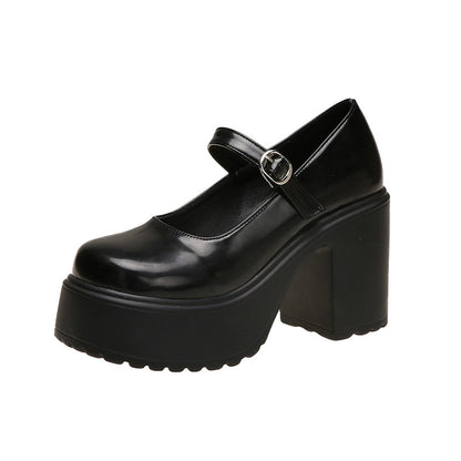 Thick Sole Autumn Retro Wedge Leather Shoes