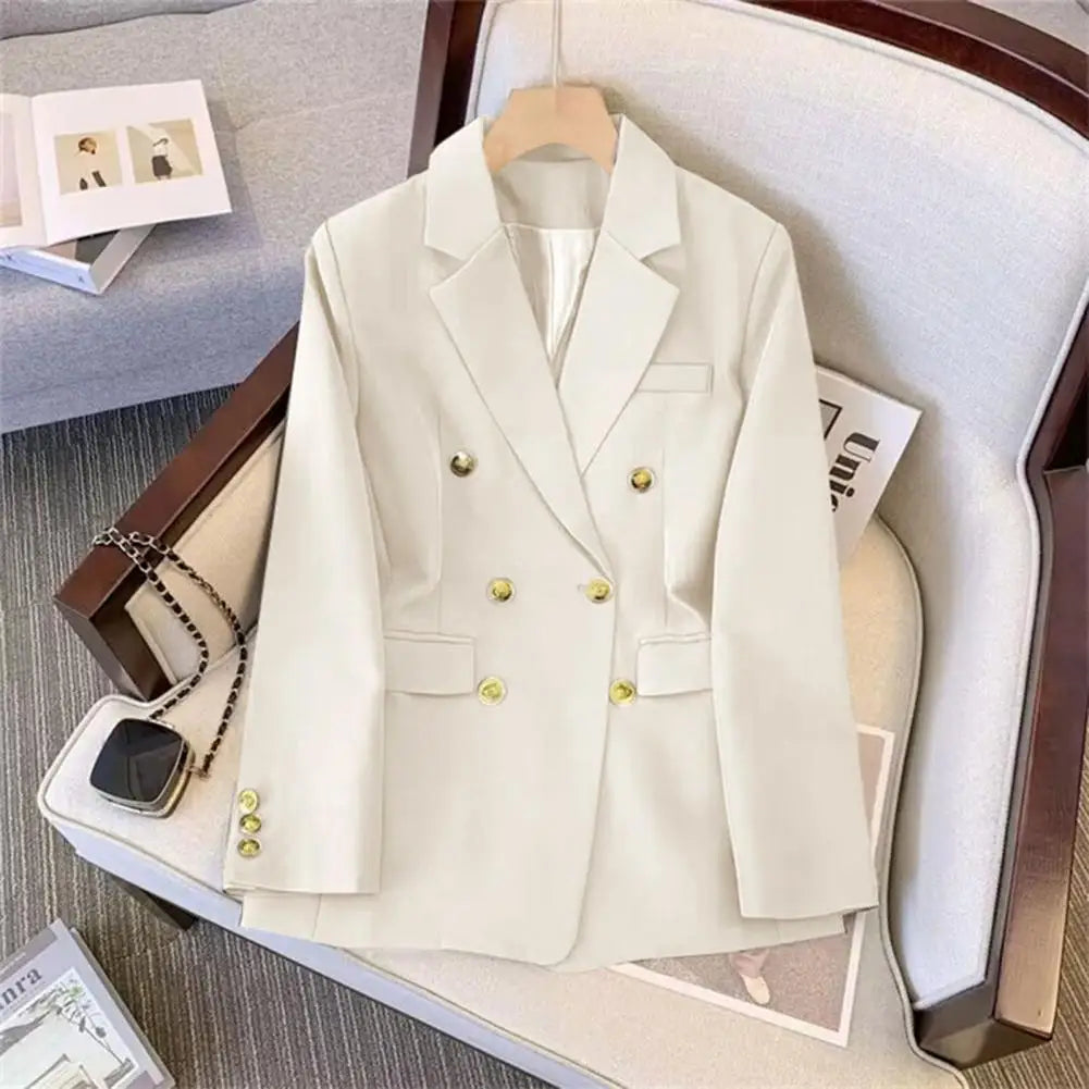 Women Casual Chic Women's Double Breasted Elegant Ol Style Loose Fit Lapel Collar Pockets for Formal Business Attire Lady Formal