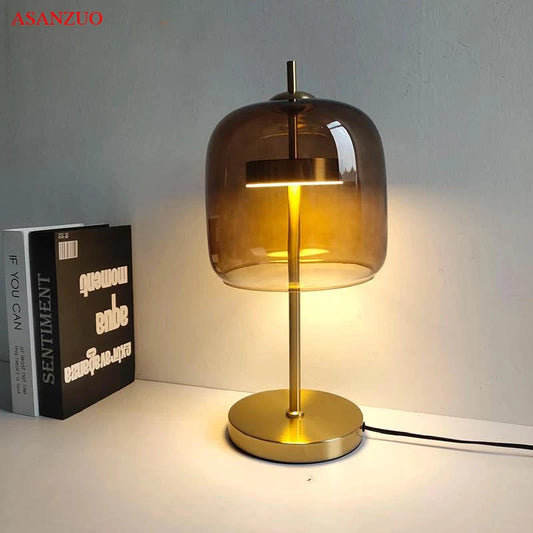 Nordic Smoke gray Glass Table Lamps LED Modern Living Bedroom Bedside Indoor Decor Lighting Creative Luminaire Desk Lamp