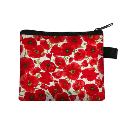 Red Poppy Flower Print Coin Purse