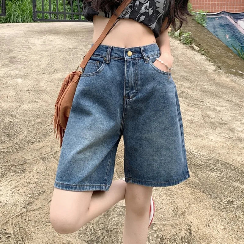 Vintage Blue Wide Leg Denim Shorts