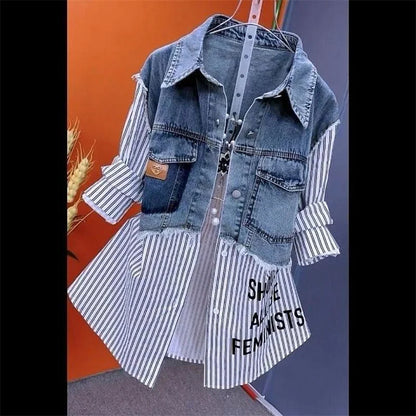 Long  Striped Denim Jacket