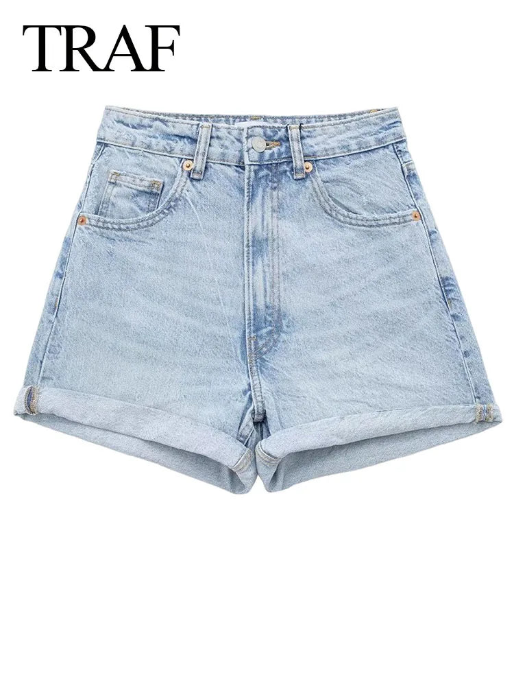 Back Pocket Button  Denim Shorts