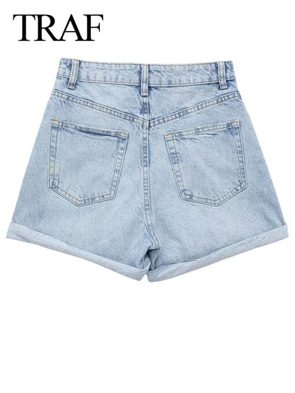 Back Pocket Button  Denim Shorts