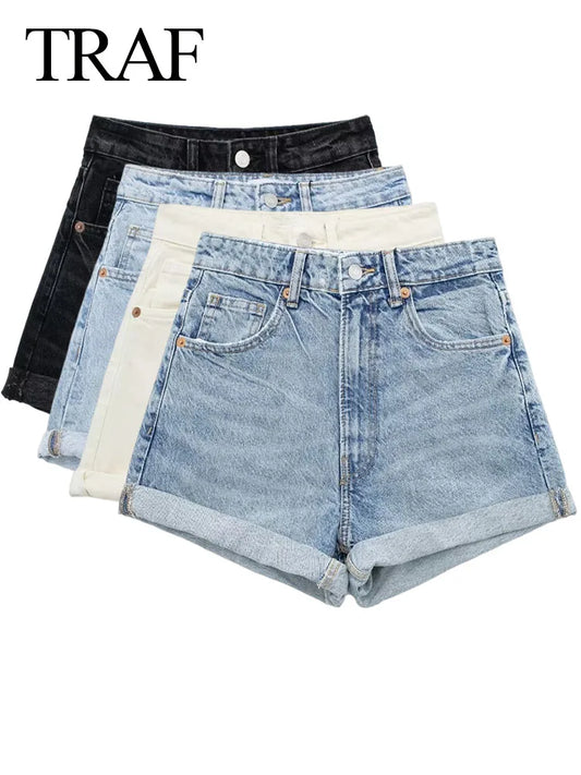 Back Pocket Button  Denim Shorts