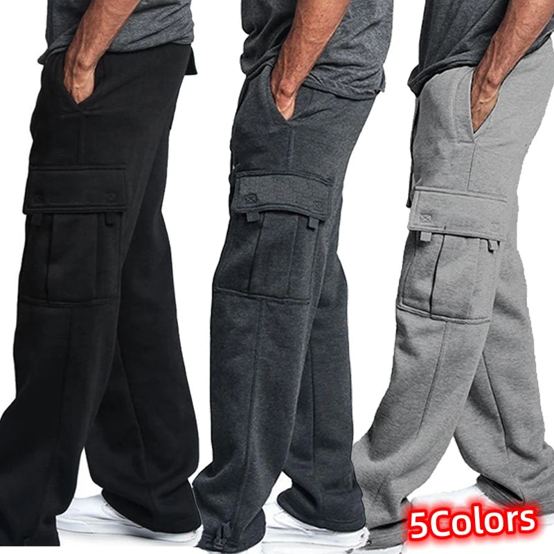 New Casual Men's Drawstring Elastic Waist Solid Color Pocket Pants Sports Pants Sweatpants Workout Trousers