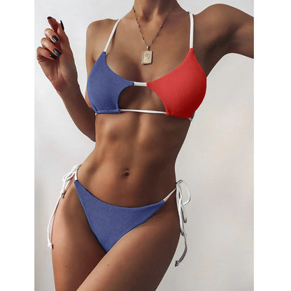 Striped High Waist  Bikini Set