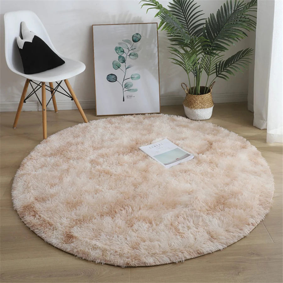 Tie-dye Fluffy Round Rug Carpets Living Room Decor Faux Fur Rugs Kids Room Long Plush Rugs for Bedroom Shaggy Rug Modern Mats