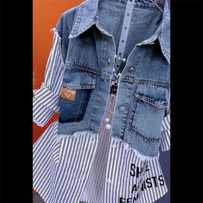 Long  Striped Denim Jacket