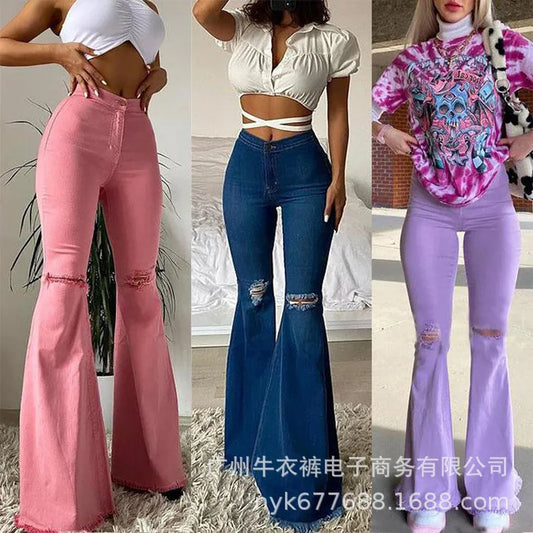 Vintage Women High Waist Ripped Jeans