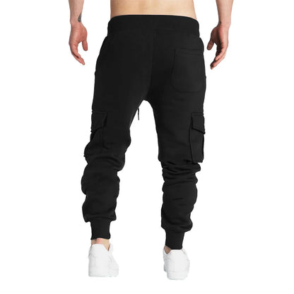 Mens Overalls Loose Joggers Workout Cargo Pants Sweatpants Active Sports Trousers Drawstring Multi-Pocket Men's Casual Pants