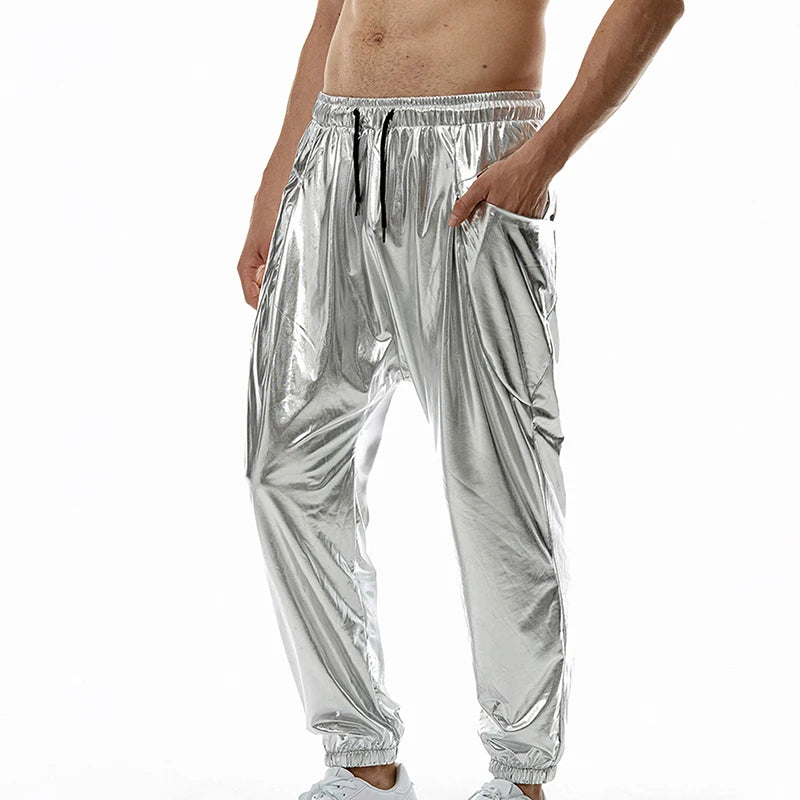 Men s Metallic Joggers Shiny Jogger Pants Elastic Waist Holographic Color Hip Hop Trousers Workout Pants Sweatpants