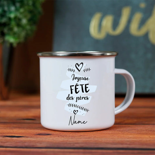 Happy Fathers Day White Enamel Mug