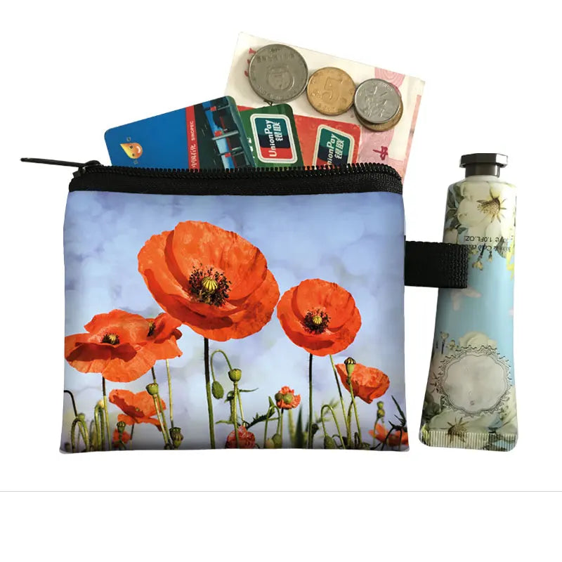 Red Poppy Flower Print Coin Purse