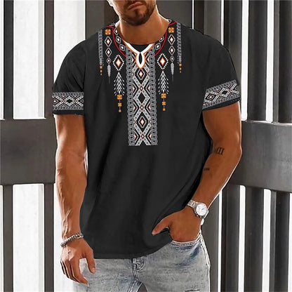 Vintage men's totem print casual short sleeved top T-shirt