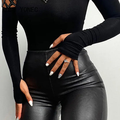 Women Chic Basic Rhinestone Criss Cross Hollow Top