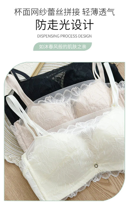 Sexy lace Top bra Pull together anti-slip Top bra Silk Bra Summer adjustment underwear for small breasts more comfortable underw