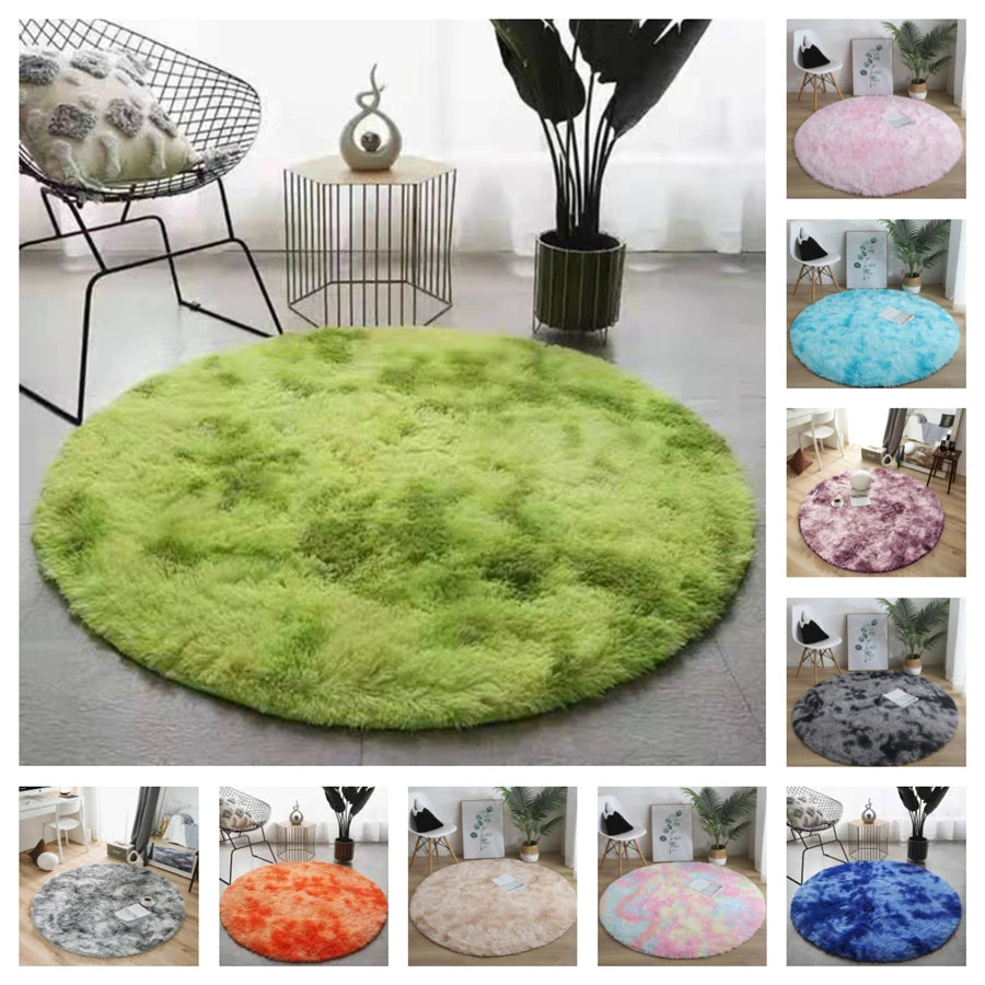 Tie-dye Fluffy Round Rug Carpets Living Room Decor Faux Fur Rugs Kids Room Long Plush Rugs for Bedroom Shaggy Rug Modern Mats