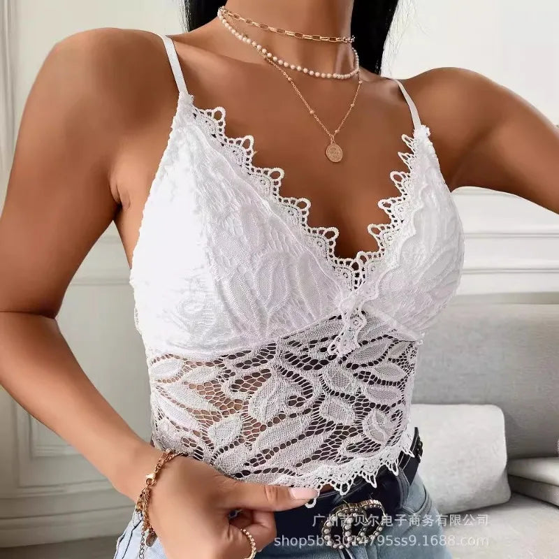 See-through Lace Spaghetti-Strap Top