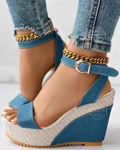 Women's Ankle Strap Platform Denim Wedge Sandals