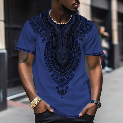 Vintage men's totem print casual short sleeved top T-shirt