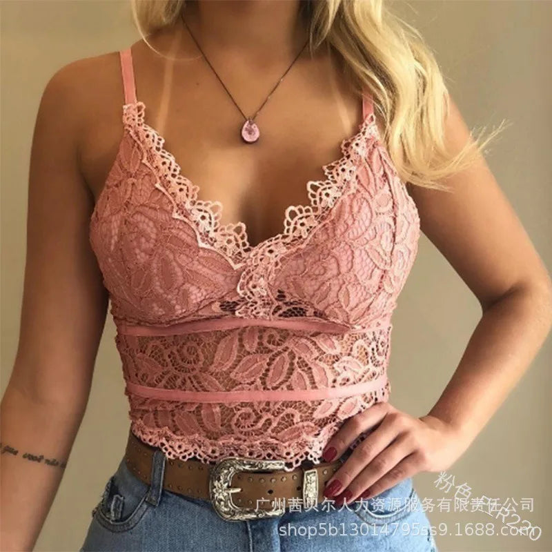 See-through Lace Spaghetti-Strap Top