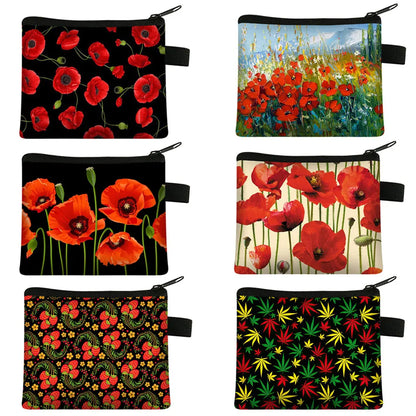 Red Poppy Flower Print Coin Purse