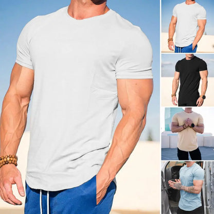 Men Short Sleeve T-shirt Slim Fit Solid Color