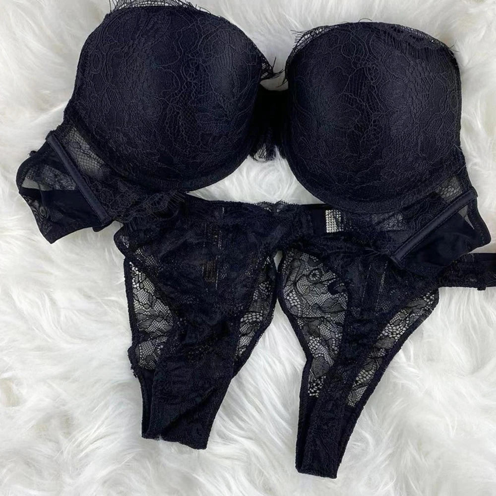 New Women's Underwe Fashion Women Plus Size Bra Panty 2 Piece Push Up Sexy Underwear Briefs Set Letter Rhinestone Lingerie Set