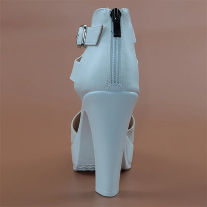 Back Zip Block High Heels