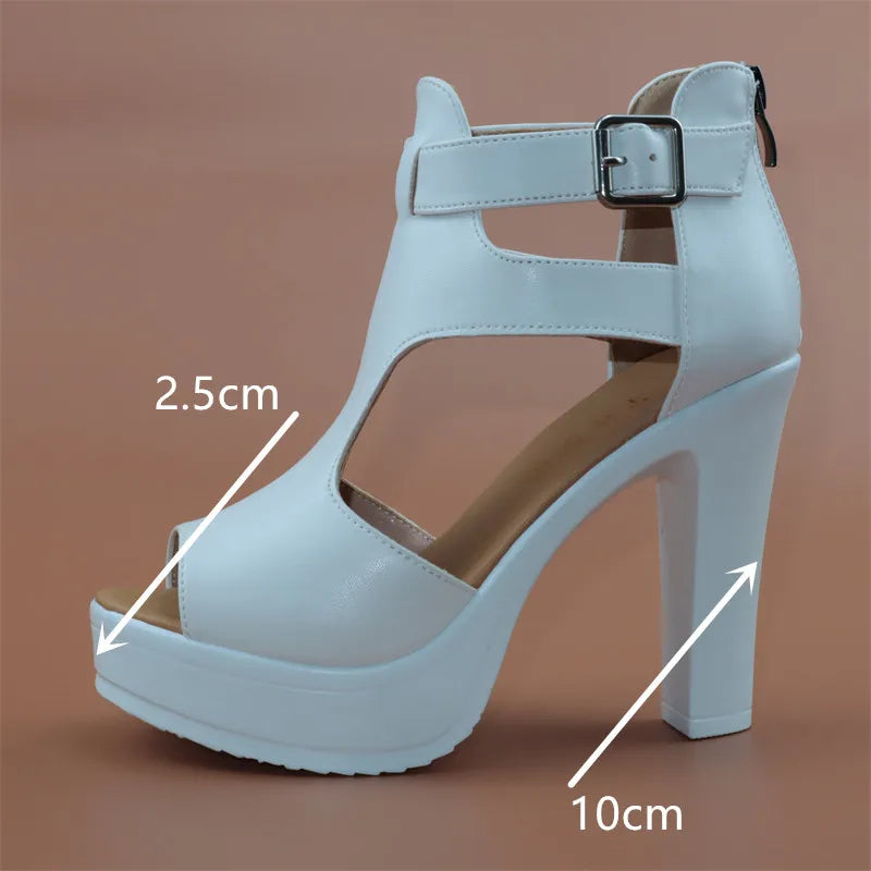 Back Zip Block High Heels