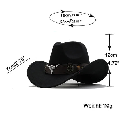 Wome Black Wool Chapeu Western Cowboy Hat