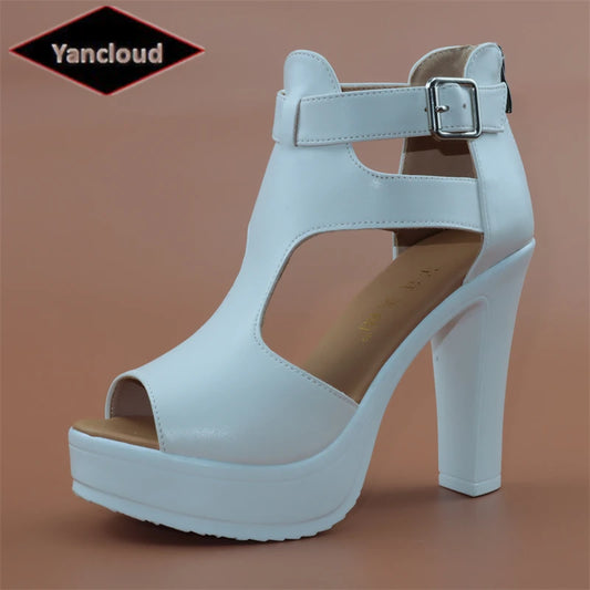 Back Zip Block High Heels