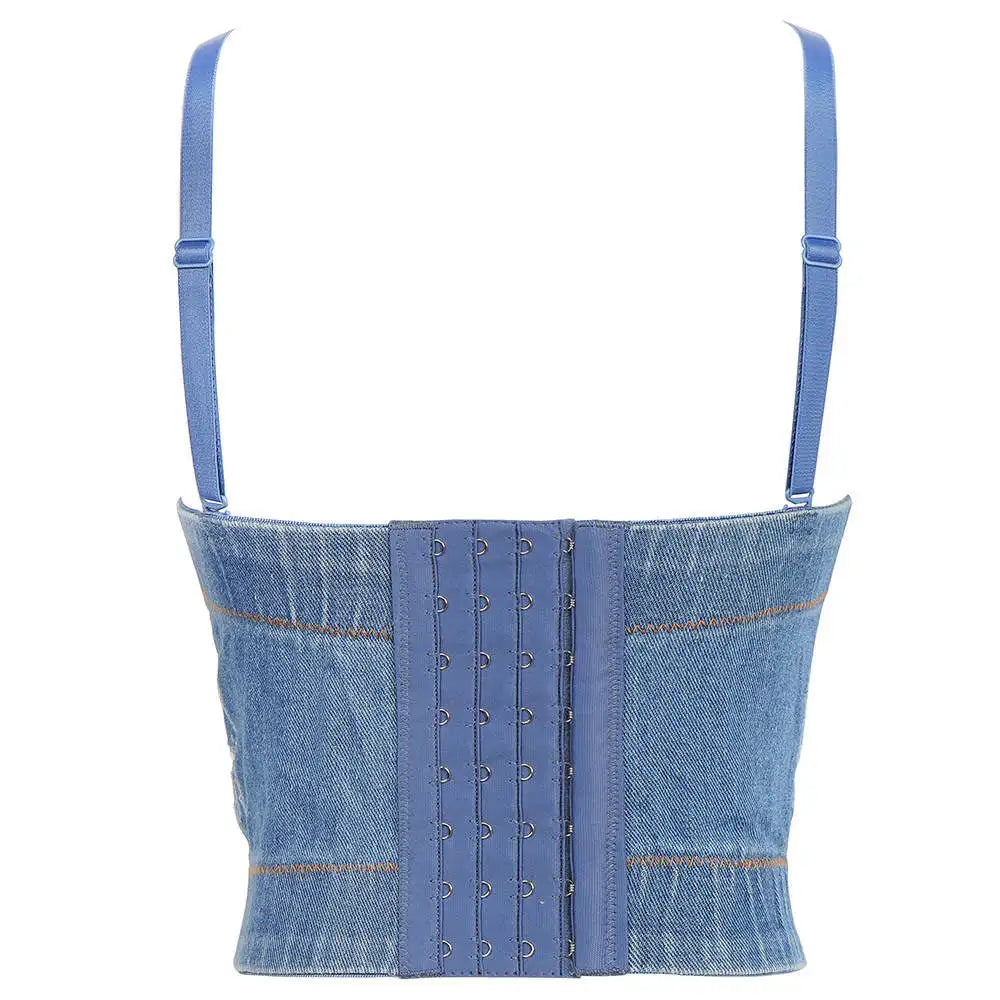 Sexy Denim Rhinestone Corset  Bustier