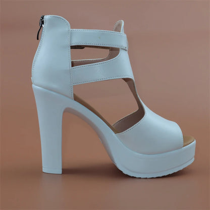 Back Zip Block High Heels