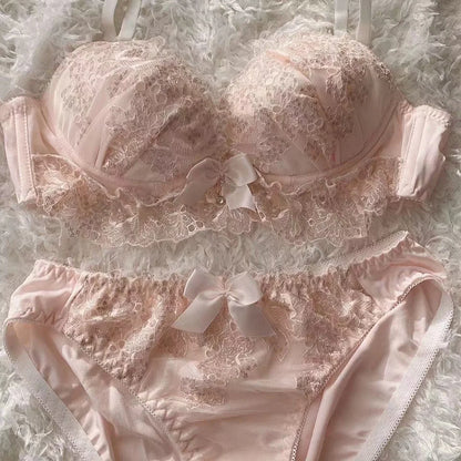 Japanese brassiere cotton lace sweet and cute push up underwire bras set brallette kawaii bra and panty set lolita girl underwe