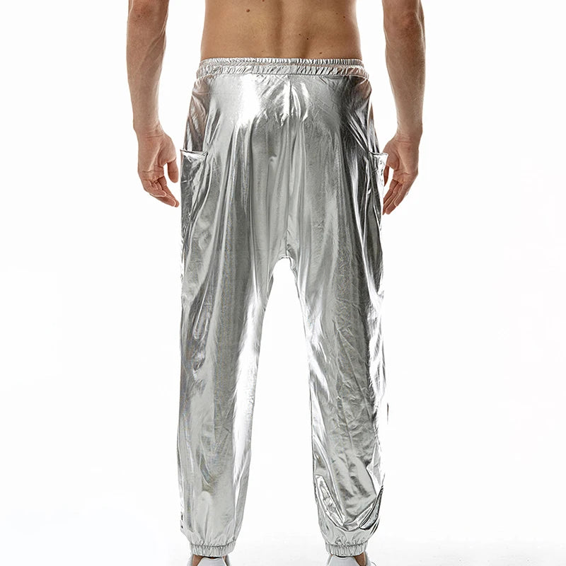 Men s Metallic Joggers Shiny Jogger Pants Elastic Waist Holographic Color Hip Hop Trousers Workout Pants Sweatpants