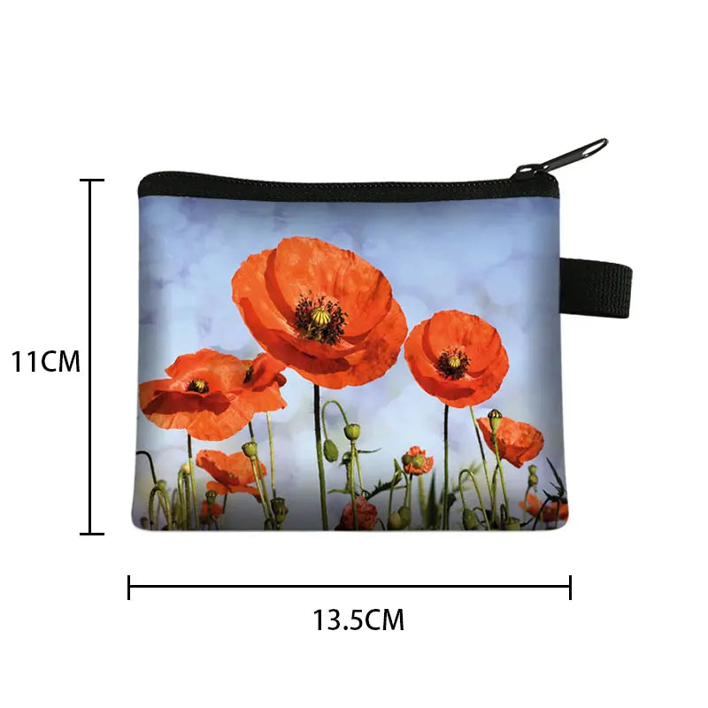 Red Poppy Flower Print Coin Purse